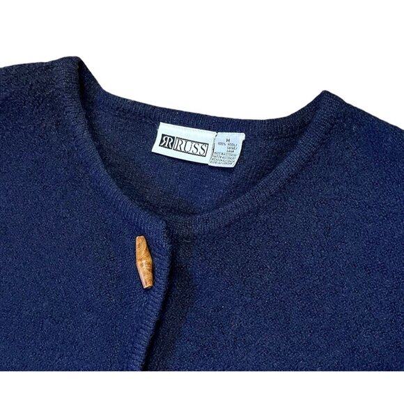 VTG Russ Australia Navy Toggle Grannycore Oversize Cardigan Pockets 100% Wool M - Picture 3 of 5